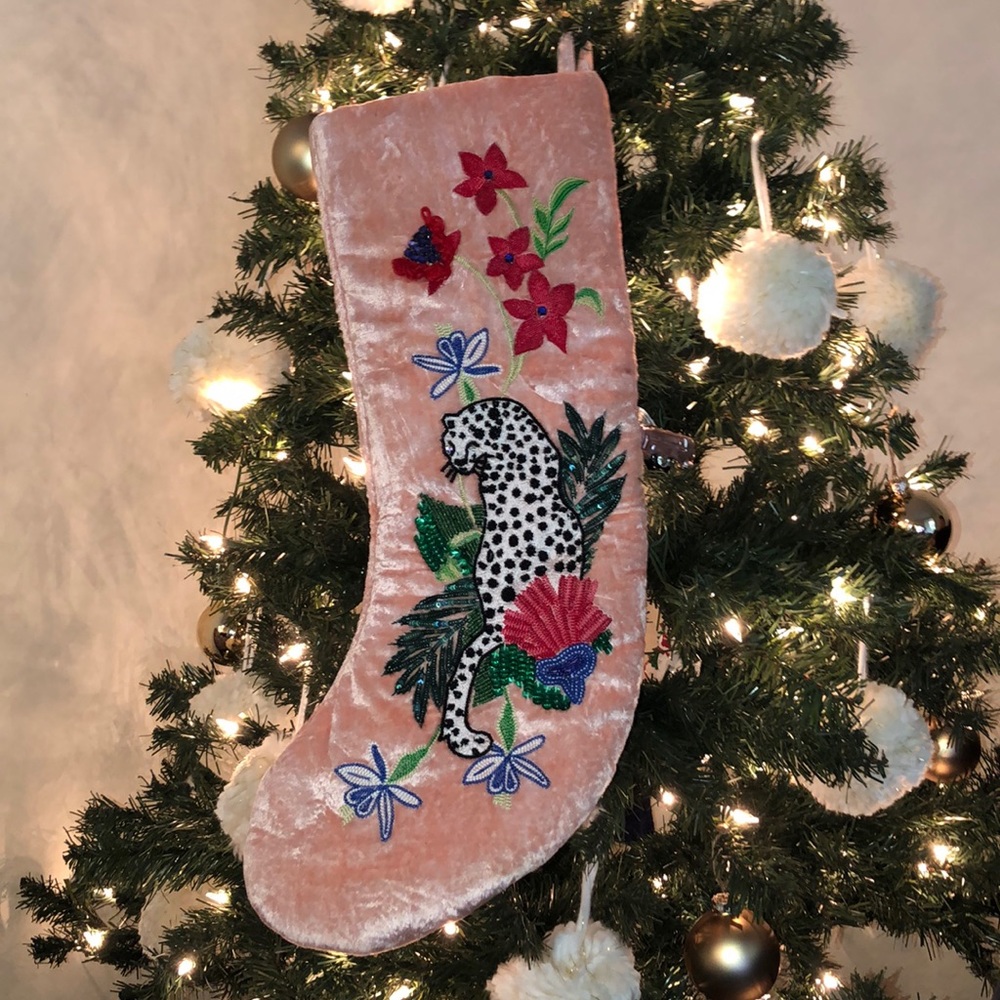 Anthropologie Beaded Panther Christmas Stocking